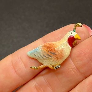 Vintage Hand Painted Textured Quail Brooch from Korea